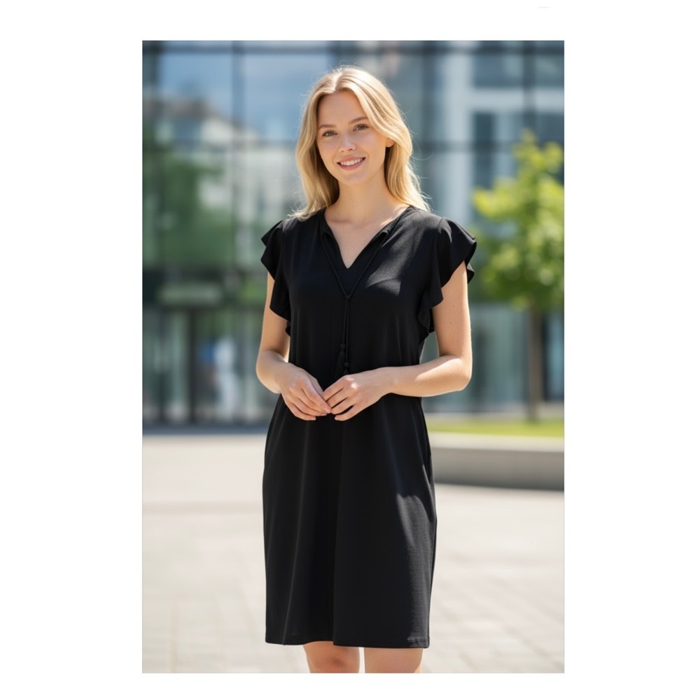 Michael Kors Black Dress with Ruffle Sleeves and tassels S
